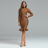 High Neck Mesh Midi Bandage Fishtail Dress